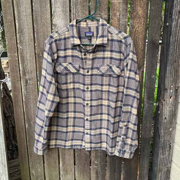 Patagonia Fjord Migration Plaid Forge Grey Organic Cotton Button Down Shirt Sz M - Picture 5 of 10